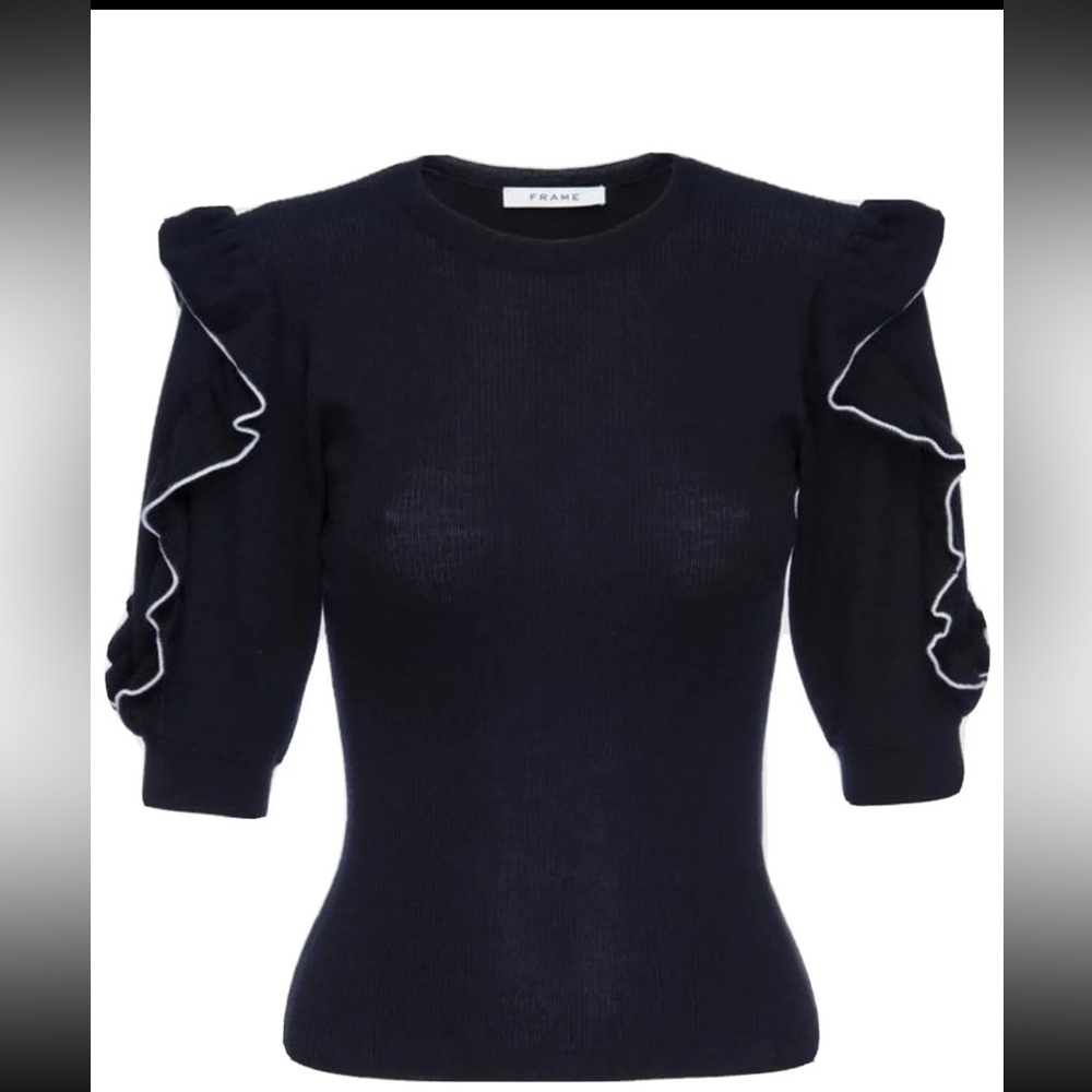 NWT FRAME Ruffle Sleeve Merino Wool Sweater XS